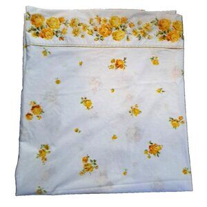 Vintage Fashion Manor Full Flat Sheet Muslin Yellow Orange Roses Lace Edge 97x79